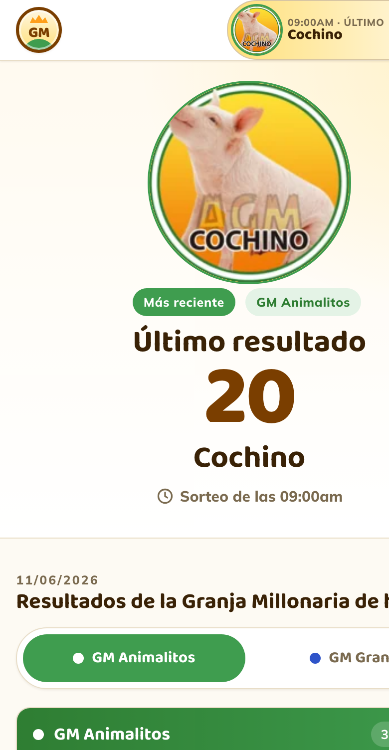 Captura: resultados de los animalitos de hoy en la app